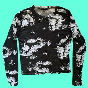 FASHION NOVA Dragon “Spit Fire Mesh Top - Black/White”